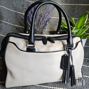 Coach "Haley" Legacy Leather Satchel – Mushroom & Black – Style 25807